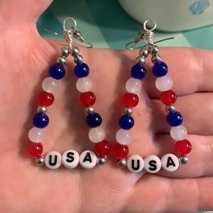 Patriotic 🇺🇸 American Red, White, and Blue Glass Beaded Earrings USA